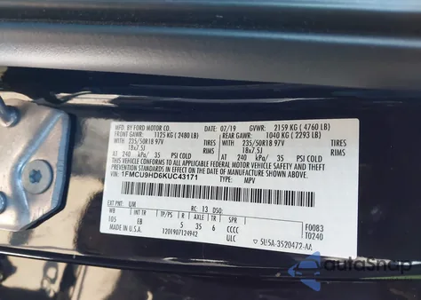 2019 Ford Escape Sel from USA, damaged, VIN 1FMCU9HD6KUC43171